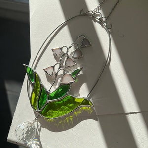 Stained Glass Lily of the valley White Flowers Suncatcher Glass Window Home Decor Ornament Plant Gift