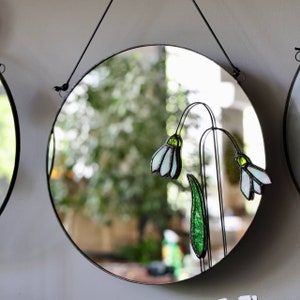 Snowdrop glass flowers on mirror, Sun Catcher, spring flowers, bedroom glass decor, bathroom flower decor