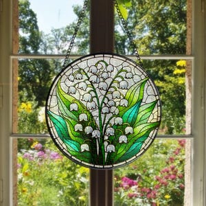Lily of the Valley Stained Glass Suncatcher: Floral Window Decor