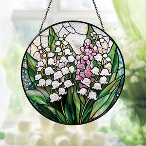 Lily of Valley Flower Stained Glass, Lily of Valley Suncatcher, Window Hanging, Flower Lover Gift, Lily of Valley Glass, Gift for Mom/Her