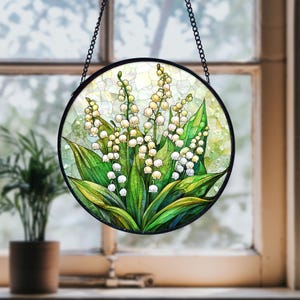 Handmade Lily of the Valley Stained Glass Suncatcher: Floral Window Decor