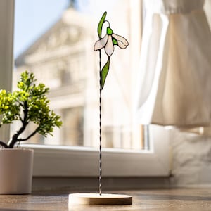 Snowdrop Stained Glass Flower Suncatcher Home Garden Decor, Perfect Mother's Day Anniversary Gift, Snowdrop Glass Art Flower Pot Decor