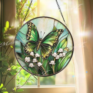 Butterfly & Lily of the Valley Suncatcher: Spring Floral Window Art