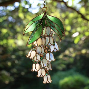 Lily of the Valley Faux Stained Glass Suncatcher Window Hanging, May Birth Flower Gift