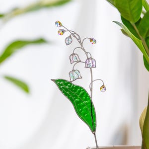 Lily of the valley stained glass suncatcher - Birth flower gifts for Valentines - Custom stained glass window hangings plant stakes