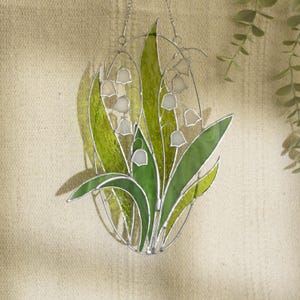 Lily of the Valley Stained Glass Suncatcher, White Flower Art for Window or Wall, Handmade Floral Decor