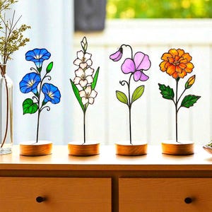 Stained Glass January Birth Flower, Carnation Snowdrop Suncatcher, Standing Glass Art, Gift for Mom, Table Decor, January Birthday Gift