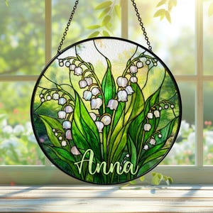 Lily of the Valley Stain Glass Suncatcher, Lily May Birth Month Flower Window Hanging, Planting Lover Gift, Flower Garden Decor,Gift for Mom