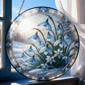 Snowdrop Faux Stained Glass Suncatcher: Winter Home Decor