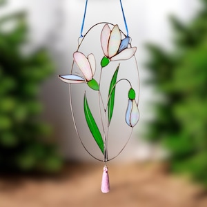 Birth flower snowdrop stained glass window hangings / Birth month flower / Flower stained glass suncatcher / Gardening gifts for women