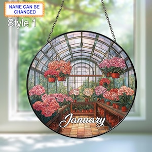 Custom Name Carnation and Snowdrop January Stained Glass Suncatcher Personalized Window Decor Handmade Suncatcher Gift Birth Flower Art