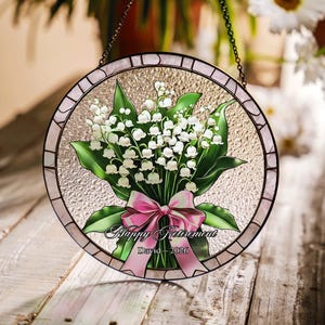 Personalized Retirement 2026 Suncatcher, Lily of the Valley Stained Glass Style, Custom Name & Year, Meaningful Retirement Gift