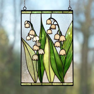 Handmade Lily of the Valley Stained Glass Suncatcher, Floral Window Hanging