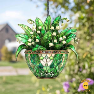 Custom Lily of the Valley Acrylic Suncatcher, Personalized Green Window Accent