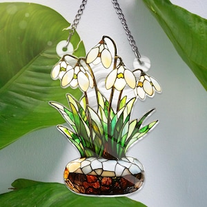 Snowdrop Acrylic Window Hanging, Spring Flower Decor, Faux Stained Glass Snowdrops, Botanical Garden Gift, Winter to Spring Ornament