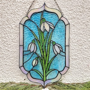 Snowdrop Flower Panel Stained Glass Suncatcher Window Wall Hanging Home Decor Gift