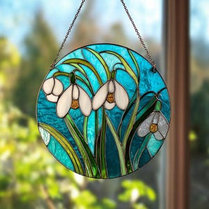 Snowdrop Flower January Birth Flower Stained Glass Window Suncatcher – Unique Floral Glass Sun Catcher, Birthday Month Window Art Home Gift